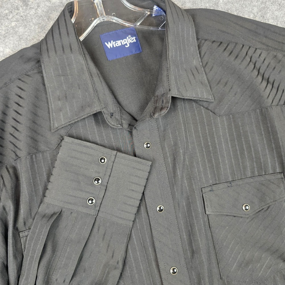 Wrangler Men's XLT Black Dobby Stripe Western Pearl Snap Shirt Long Sleeve‎ Tall